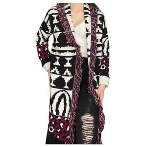 NWT San Lorenzo Open Cardigan Multiprint Aztect Blanket Sweater-Medium